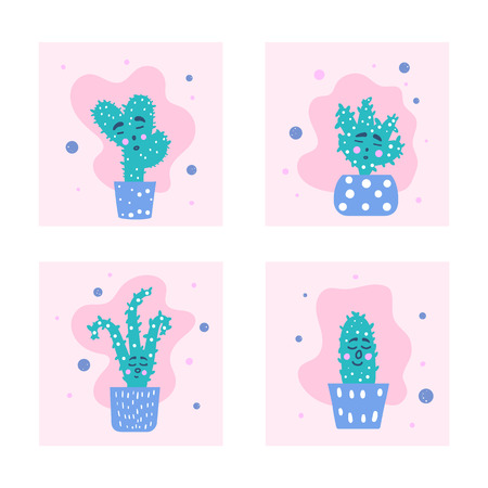 Vector cute cactus design set. Hand drawn style houseplant composition.のイラスト素材
