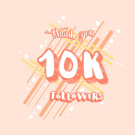 10k followers social media congratulation template. Trendy flat banner for networks.  10000 blogger subscribers  post. Vector illustration.のイラスト素材