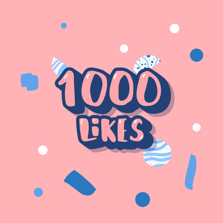 1000 likes social media template. Banner for internet networks.  1K  congratulation post. Vector illustration.のイラスト素材