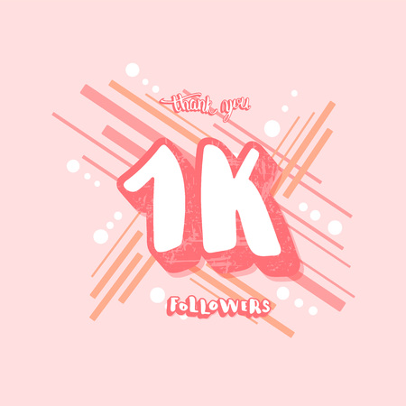 1k followers  social media template. Banner for internet networks. 1000 subscribers congratulation post. Vector illustration.のイラスト素材