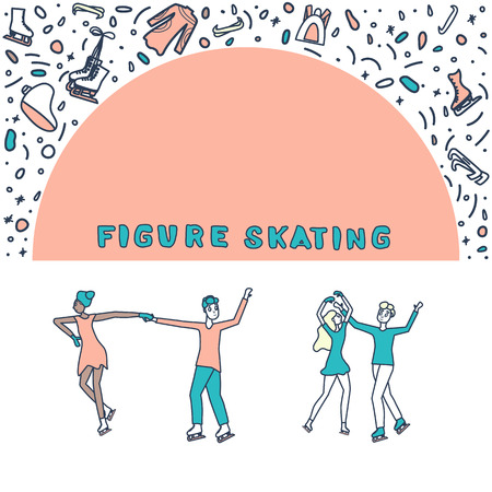 Figure skating concept.  Group of people on the rink. Vector illustration.のイラスト素材