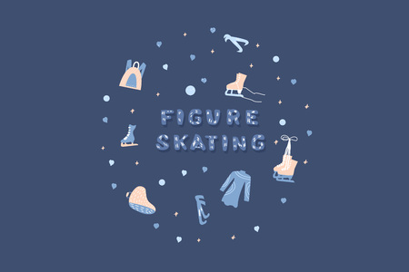 Figure skating emblem. Creative handwritten lettering with decoration. Sports motivation inscription.のイラスト素材