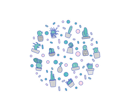 Vector cactus design set.  Houseplant composition in doodle style.のイラスト素材