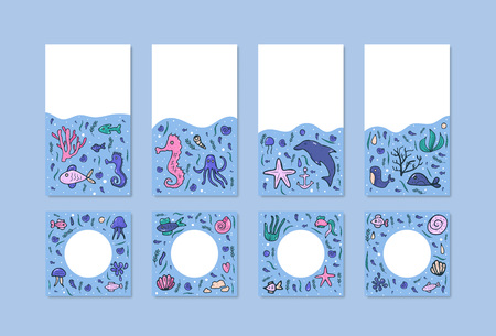 Set of social media templates of vector . Collection of  in doodle style. Backgrounds for stories and posts.のイラスト素材