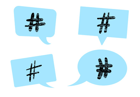 Vector set of hashtag signs with speech balloons. Element for social media networks.のイラスト素材