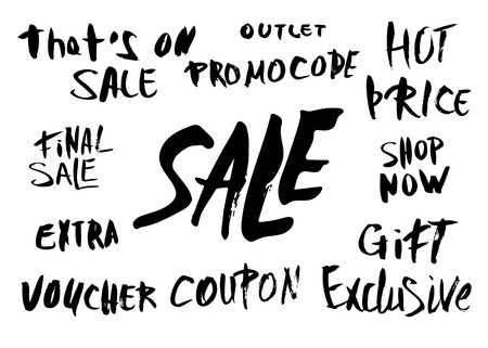 Vector set of sale quotes. Handwritten  brush lettering collection. Promotion phrases.のイラスト素材