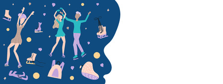 Figure skating template for social media banner.  Group of people on the rink. Vector illustration.のイラスト素材