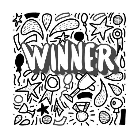 Winner lettering with decoration. Hanwritten quote conceptual illustration. Vector design.のイラスト素材