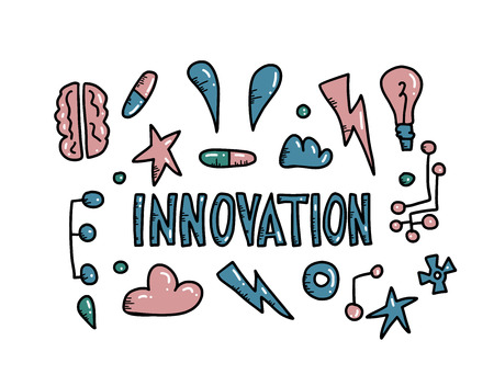 Innovation concept in doodle style. Vector symbols illustration.のイラスト素材
