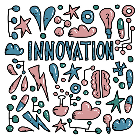 Innovation concept in doodle style. Vector symbols illustration.のイラスト素材