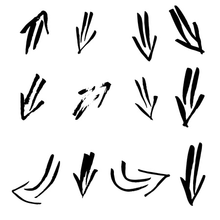 Set of grunge arrows isolated on white background. Vector ink brush signs.のイラスト素材