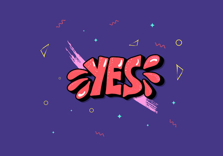 Yes  lettering. Handwritten word with decoration. Vector conceptual illustration.のイラスト素材