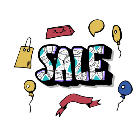 Sale banner template. Vector handwritten lettering with promotion design elements.のイラスト素材