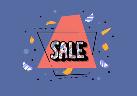 Sale banner template. Vector handwritten lettering with promotion design elements. Color concept illustration.のイラスト素材