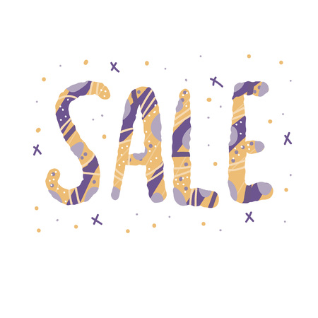Sale banner template. Vector handwritten lettering with promotion design elements. Color concept illustration.のイラスト素材