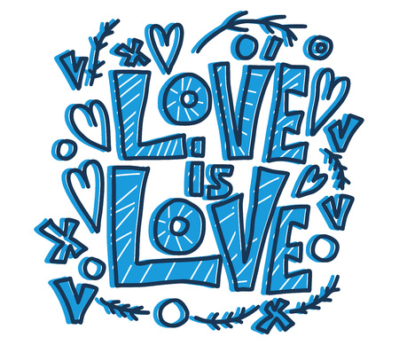 Love is love vector lettering. Hand lettered quote. Banner, poster, greeting card template.のイラスト素材