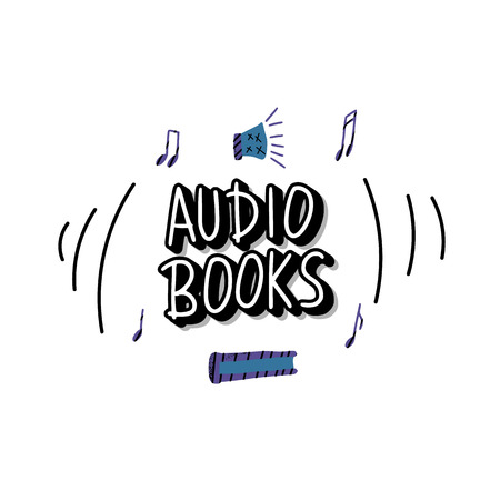 Audiobooks concept. Set of audio book symbols with lettering. Vector illustration.のイラスト素材