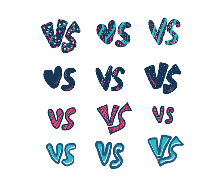 Versus signs set. Vs symbols.  Banner elements for battle, match, challenge, sport, duel, competition, choice. Vector color illustration.のイラスト素材