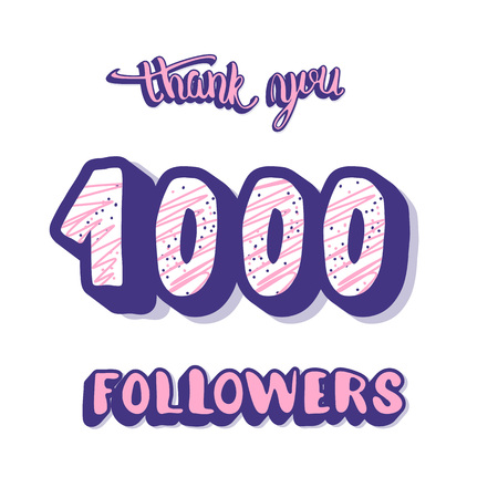 1000 followers post. Social media 1k banner. Vector color illustration.のイラスト素材