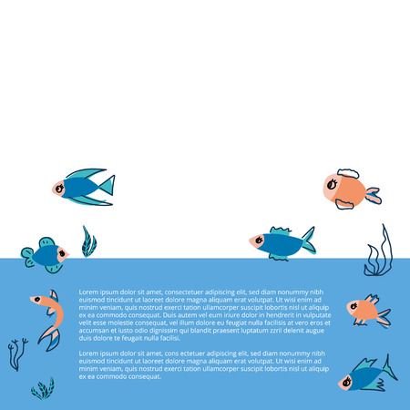 Banners template with fish collection. Cute aquarium fish characters. Vector color illustration.のイラスト素材