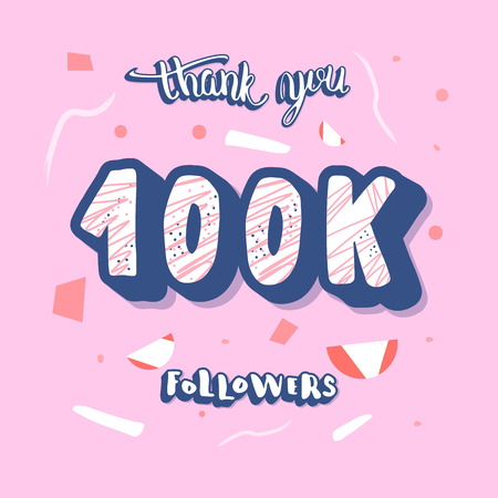 100k followers post. Social media banner. Vector color illustration.のイラスト素材