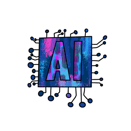 AI sign isolated on white background. Artificial intelligence symbol. Vector illustration in doodle style.のイラスト素材