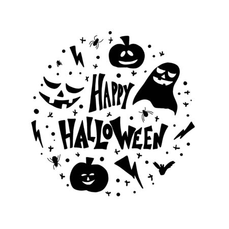 Happy halloween  silhouette circle badge illustration. Vector simple design.のイラスト素材