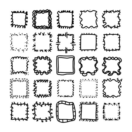 Set of doodle illustration. Hand drawn square shapes icons. Vector collection.のイラスト素材