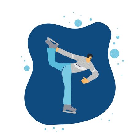 Figure skater. Male characters doing spin isolated on white background. Athlete on the rink. Vector illustartion in doodle style.のイラスト素材
