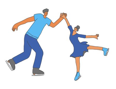 Figure skaters couple. Boy and girl characters isolated on white background. Group of athletes on the rink. Vector illustartion.のイラスト素材