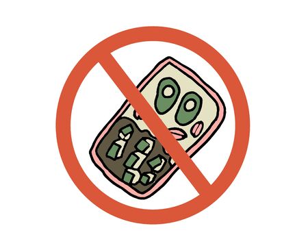 Stop luncjbox sign icon. Restrict food symbol. Vector  illustration.のイラスト素材