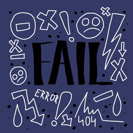Fail text. Hand drawn lettering with decoration. Vector illustartion.のイラスト素材