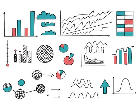 Set of graphs and diagrams. Finance elements. Vector illustation in doodle style.のイラスト素材