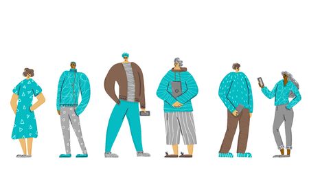 Young adult characters isolated. Group of boys and girls standing together. Vector flat illustartion.のイラスト素材