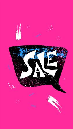 Sale card for social networks text with speech bubble. Hand drawn word for advertising. Promotion banner template for social media. Vector illusatrtion.のイラスト素材