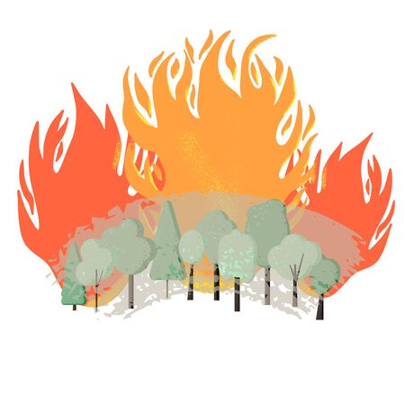 Forest fire concept. Wildfire sign isolated on white background. Vector color illustartion.のイラスト素材