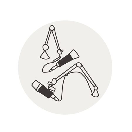 Podcast emblem. Round icon with microphones. Vector illustartion.のイラスト素材