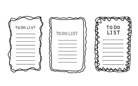 Collection of to do list templates. Set of hand drawn reminder blank with copy space for text. Vector illustration. のイラスト素材