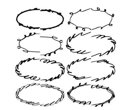 Set of ellipse shapes frames. Collection of black oval borders. Bundle of elements for collage. Vector illustration.のイラスト素材