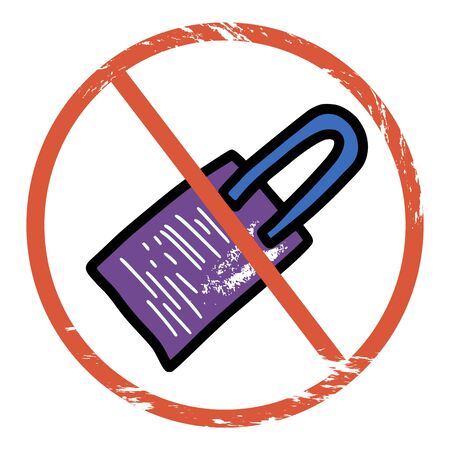 Buy nothing sign. Round red symbol with bag. Vector illustration.のイラスト素材