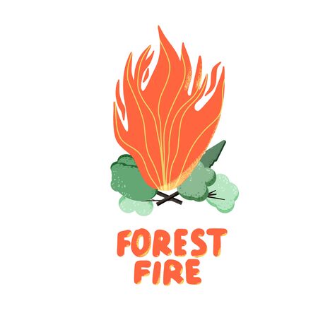 Forest fire concept. Wildfire sign isolated on white background. Vector color illustartion.のイラスト素材