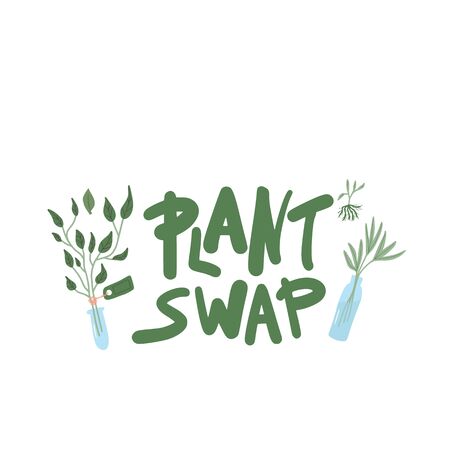 Plant swap emblem. Share indoor plants event. Vector flat illustration.のイラスト素材