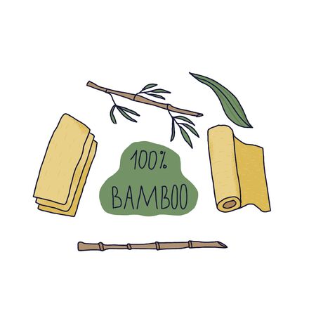 100 persent bamboo emblem isolated on white background. Eco friendly. Vector  hand drawn illustration.のイラスト素材