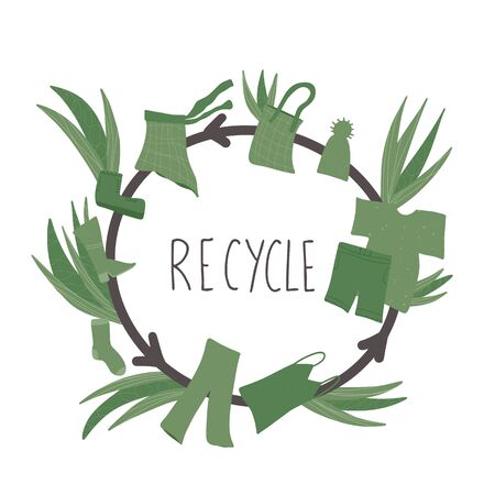 Recycle symbol. Recycling of clothes sign isolated on white background. Zero waste concept. Circular economy. Vector eco friendly emblem.のイラスト素材
