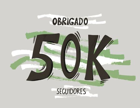 Obrigado 50000 seguidores. Thank you followers in portuguese. Celebration subscribers banner. 50k screen for public channel. Greeting card for social networks. Vector illustration for social media.のイラスト素材