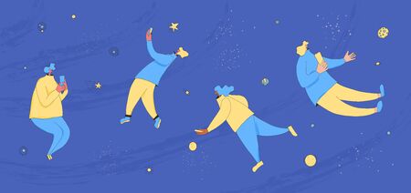 Female character using her phone for texting a message. Young person chating with her smartphone. Woman reading a news on internet isolated on white background. Vector flat illustration.のイラスト素材