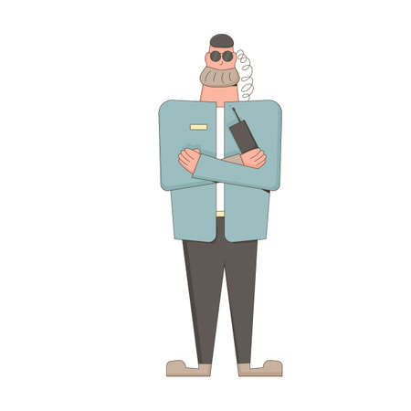 Security guard standing isolated on white background. Vector male character in iniform.のイラスト素材