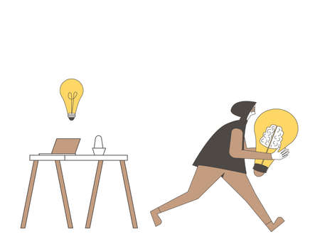 Steal digital content. Intellectual property rights. Plagiarism and infringement of copyright. Vector thief or pirate character running with creative new idea symbol.のイラスト素材