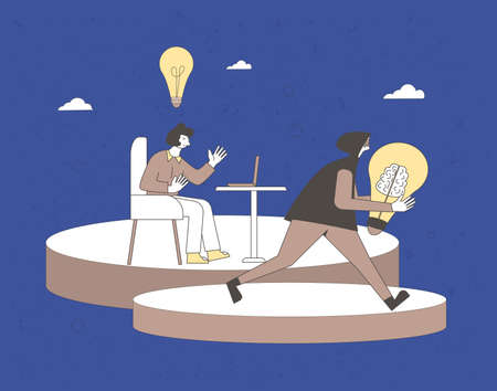 Steal digital content. Intellectual property rights. Plagiarism and infringement of copyright. Thief or pirate character running with creative new idea symbol.のイラスト素材