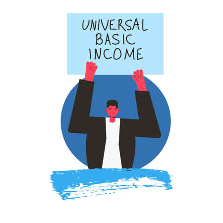 Universal basic income. Unconditional guarantee. Living stipend. Governmental public program for a periodic payment to people. Vector flat illustration.のイラスト素材